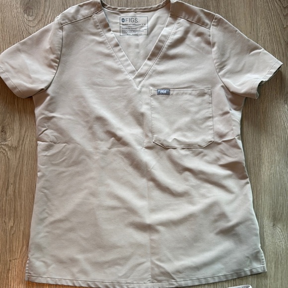 Figs Women's Scrub Set in Tan with Teal Accents - Picture 2 of 3